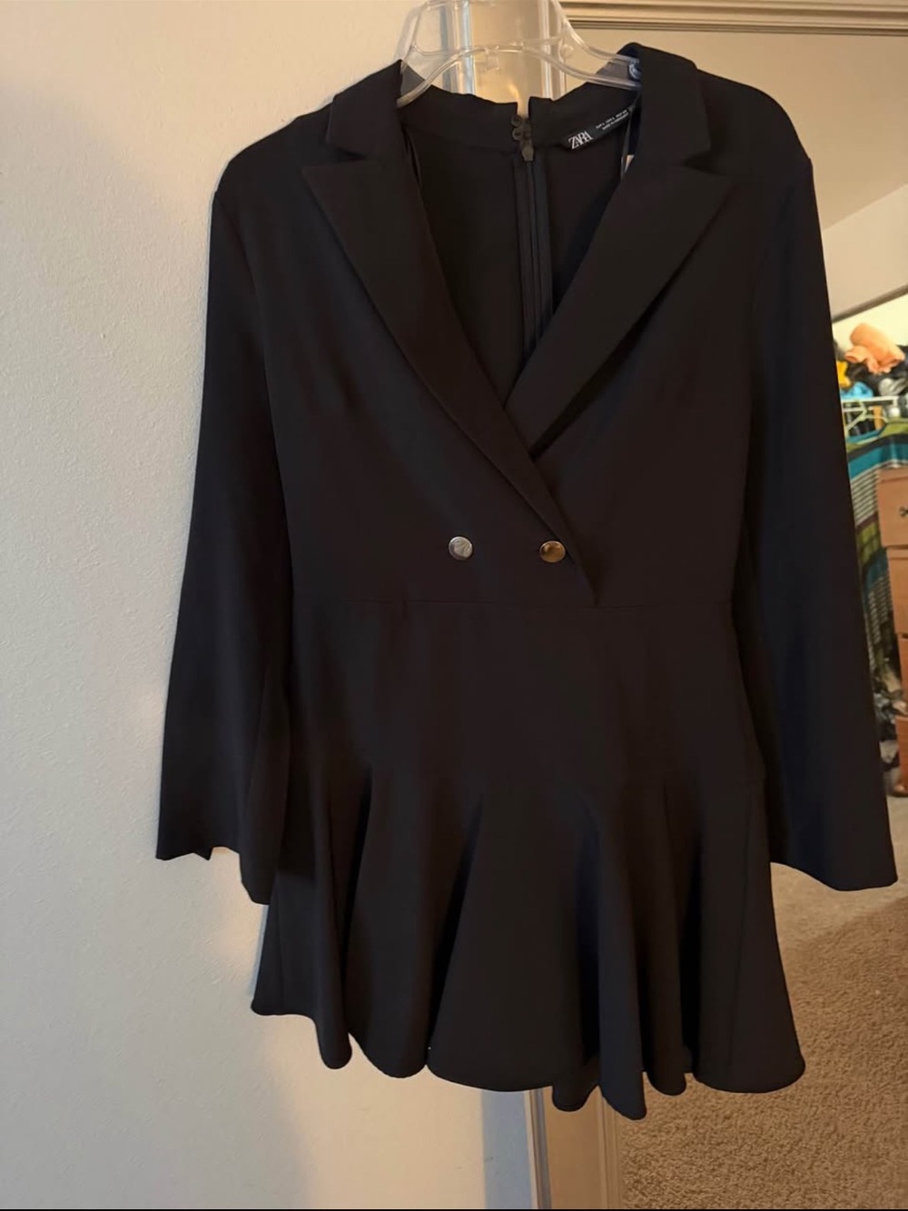 Zara Black Double-Breasted Peplum Blazer